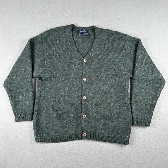 Pringle Cardigan Men’s Large Green Wool Blend V Neck Button Front - Picture 1 of 16